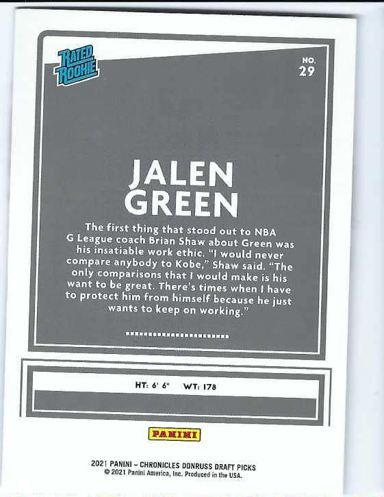 Amazon.com: JALEN GREEN 2021-22 Panini Chronicles Donruss Draft